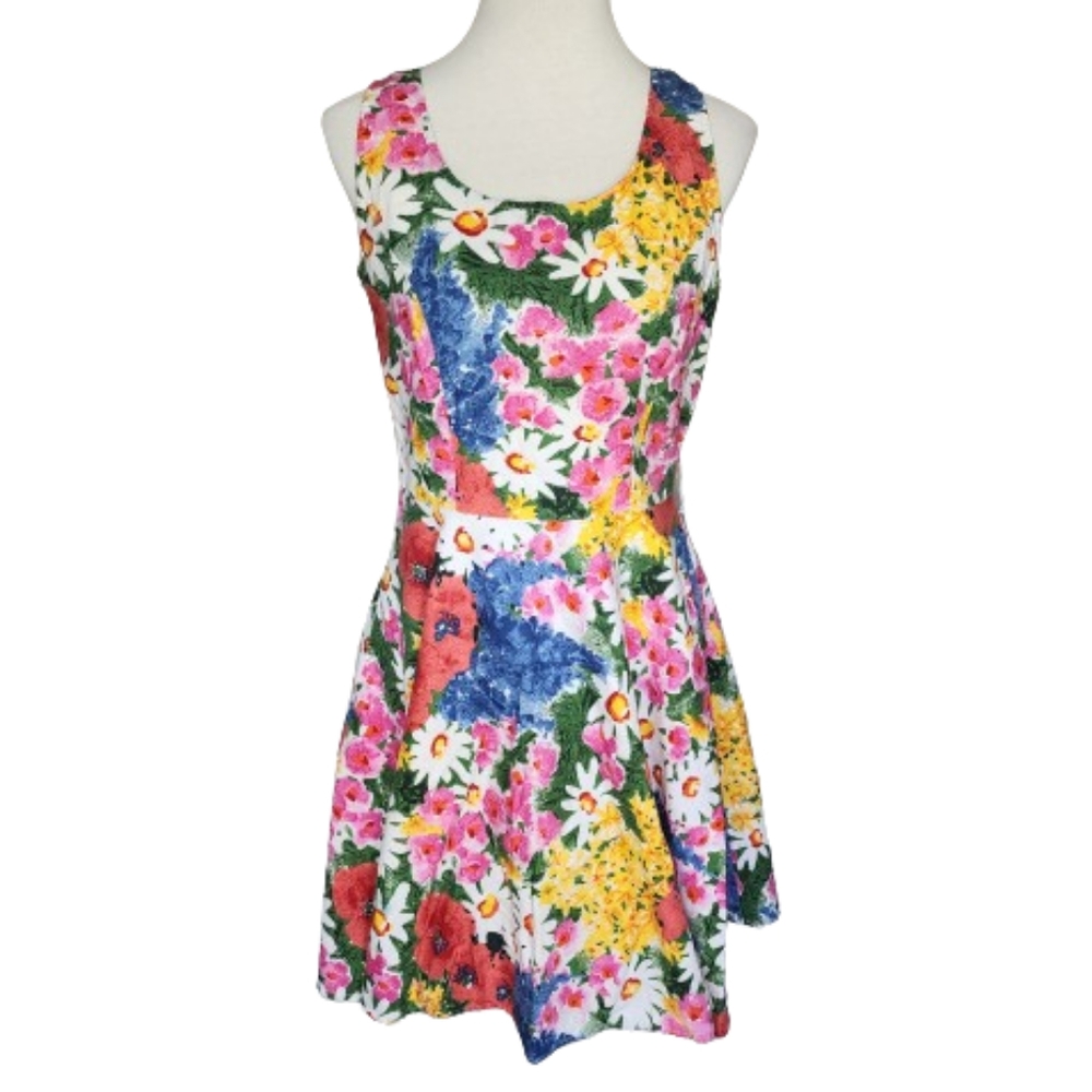 Vintage Robinsons milkmaid dress bright floral sleeveless dress size medium - Picture 7 of 16